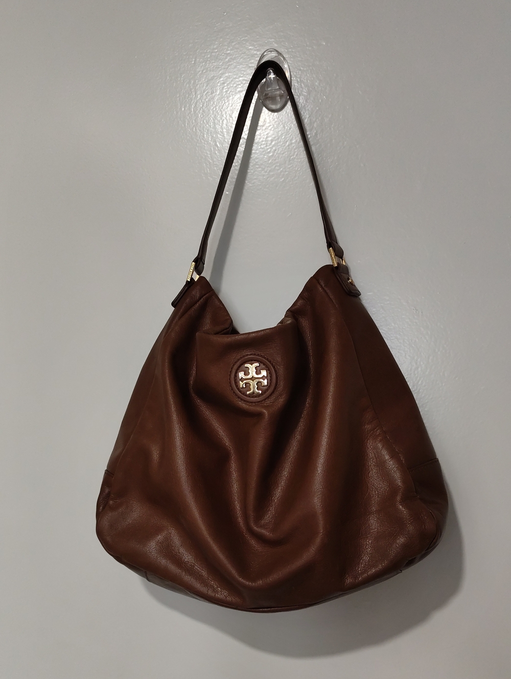 Tory Burch Chocolate Brown Leather Hobo with Gold Logo